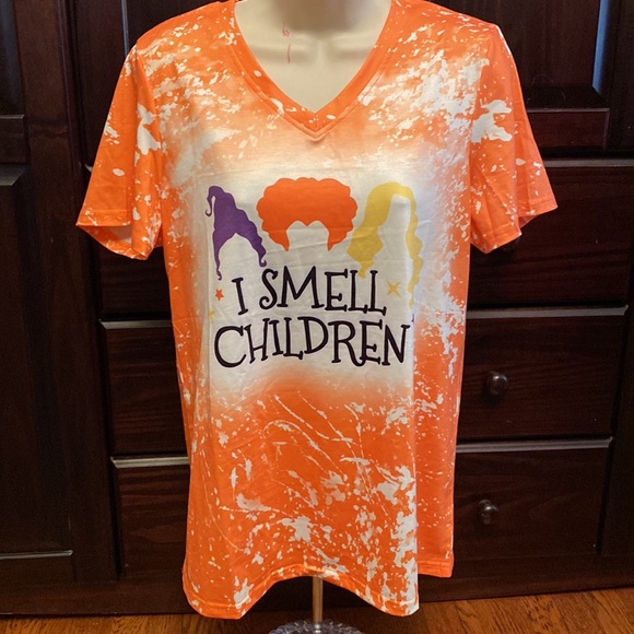 NWOT MD Orange & White Speckled Paint Splatter Halloween Short Sleeve Top - Picture 2 of 8